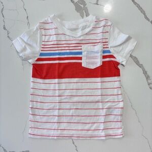 Cherokee Boys Toddler White Orange Striped Kids T-Shirt with Pocket Size 2T